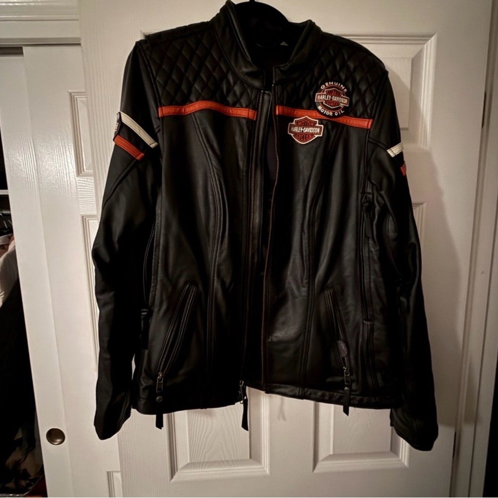 HARLEY DAVIDSON MISS ENTHUSIAST TRIPLE VENT MOTORCYCLE BLACK LEATHER jacket